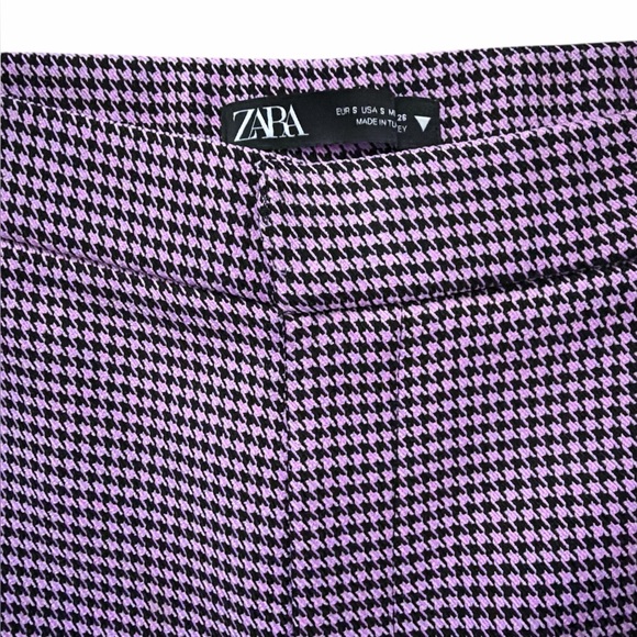 Zara Pink Houndstooth Flare High Waist Stretch Crop Pants Size Small NWOT - Picture 7 of 9